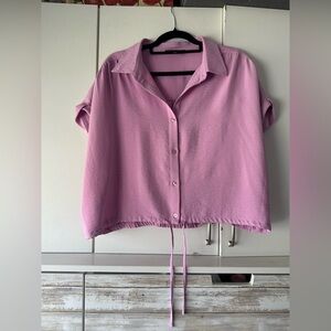 💗 Laundry Shelli Segal Pink Crop Blouse Drawstring Hem XL